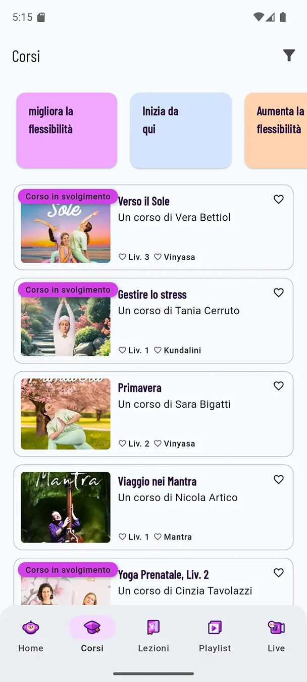 Gli elenchi dei contenuti, con filtri rapidi curati a livello editoriale.