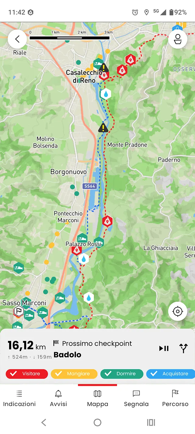 Mentre si prosegue sul percorso si può sempre sapere quanto manca al prossimo checkpoint.